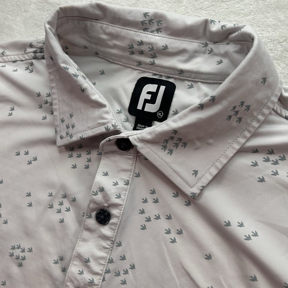 Footjoy Shirt‎ Mens XL White Polo Flock of Birds Lisle Golf Performance Stretch